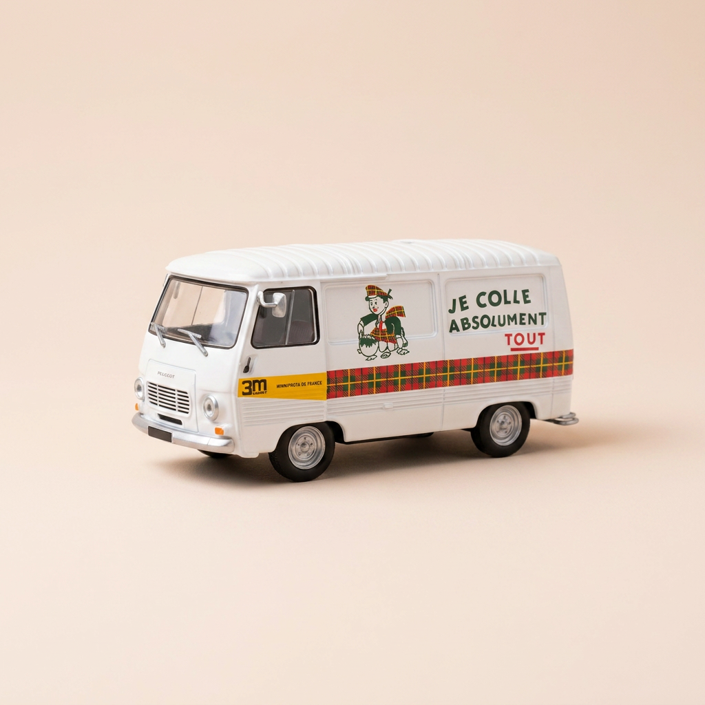 Peugeot J7 blanc - Publicité pour le ruban adhésif et la colle SCOTCH
