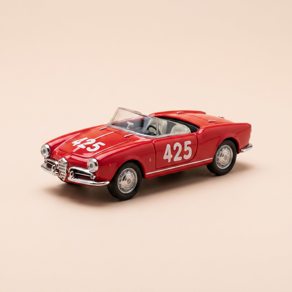 Voiture miniature - Alfa Roméo Giulietta Spyder rouge numéro 425 de 1958 - collection DetailCars référence 206