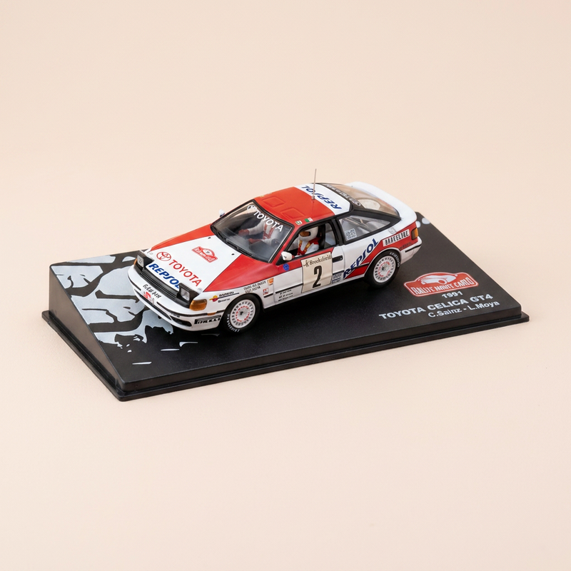 Toyota Célica GT4 w kolorze białym, czerwonym i czarnym numer 2 - rajd Monte-Carlo 1991