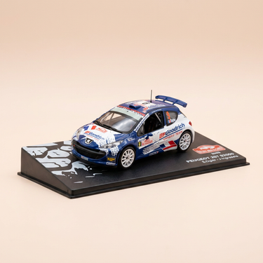 Voiture miniature - Peugeot 207 S2000 blanche et bleue numéro 9 - rallye de Monté-Carlo de 2009