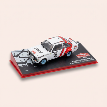 Voiture miniature - Ford Escort MK 2 blanche et rouge numéro 2 - rallye de Monté-Carlo de 1979