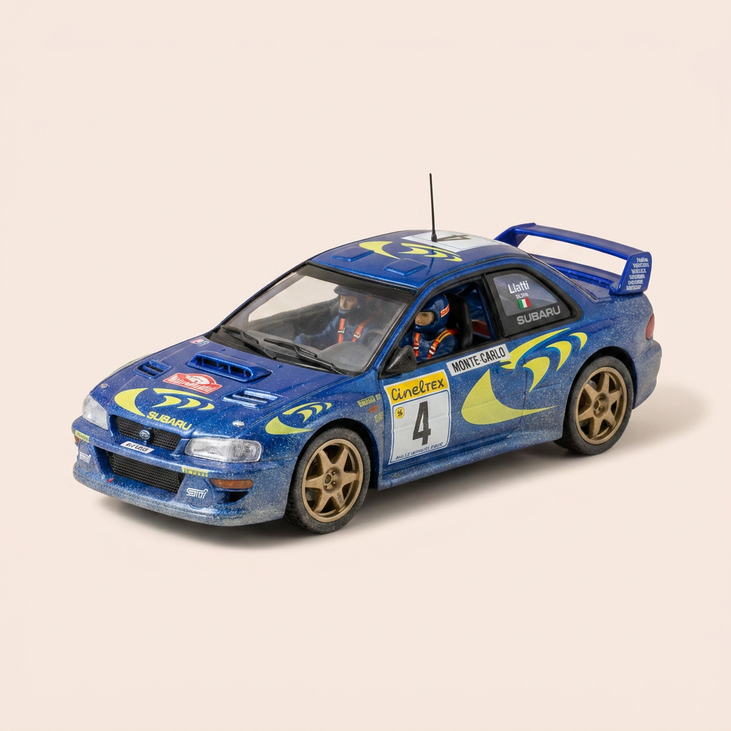 Subaru Impréza WRC niebiesko-żółta numer 4 - rajd Monte-Carlo 1997
