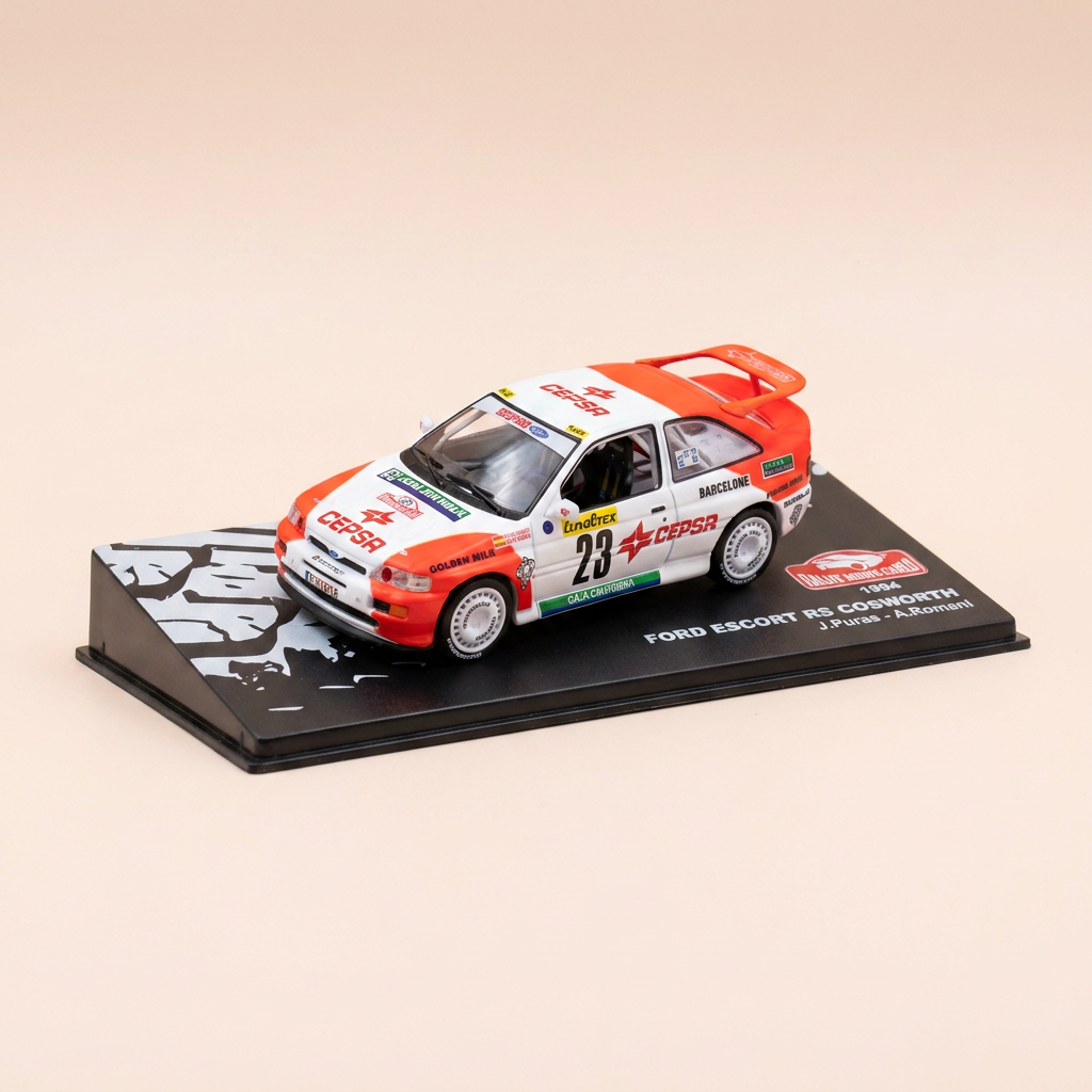 Ford Escort RS Cosworth blanche et orange numéro 23 - rallye de Monté-Carlo de 1994