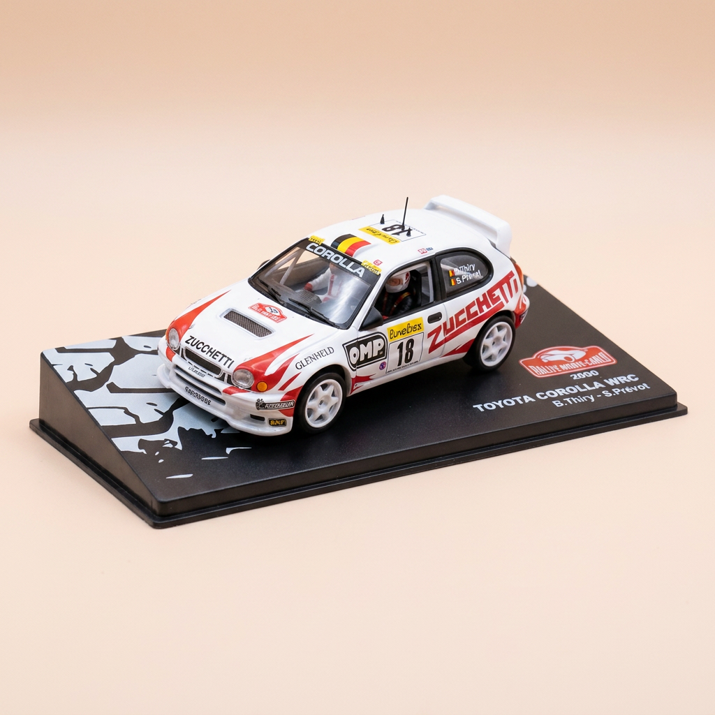 Toyota Corolla WRC blanca y roja número 18 - rally de Montecarlo de 2000