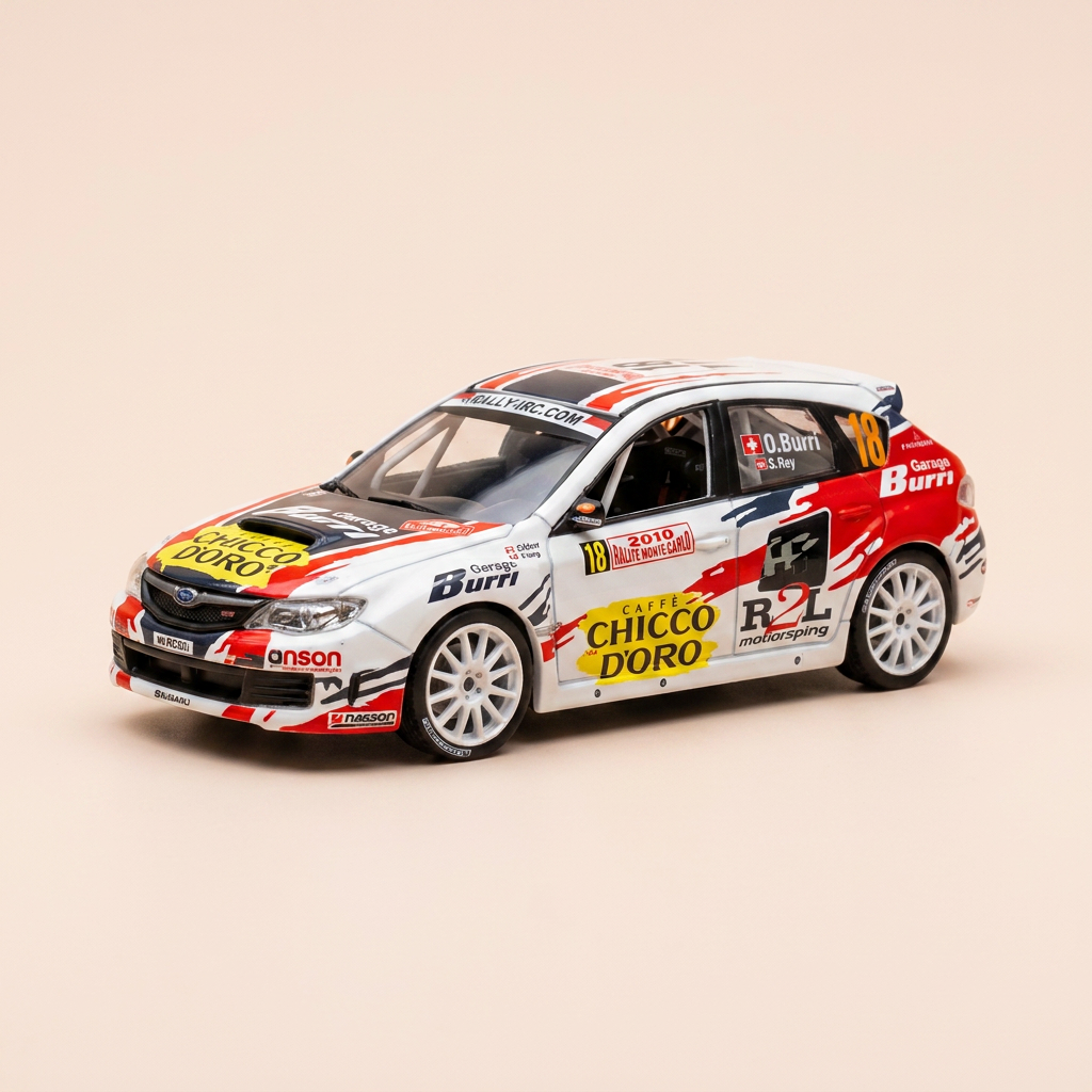 Subaru Impreza WRX w kolorze białym, czerwonym i czarnym numer 18 - rajd Monte-Carlo 2010