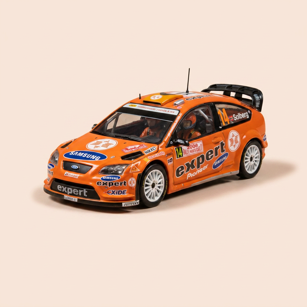 Ford Focus RS WRC 07 orange numéro 14 - rallye de Monté-Carlo de 2008