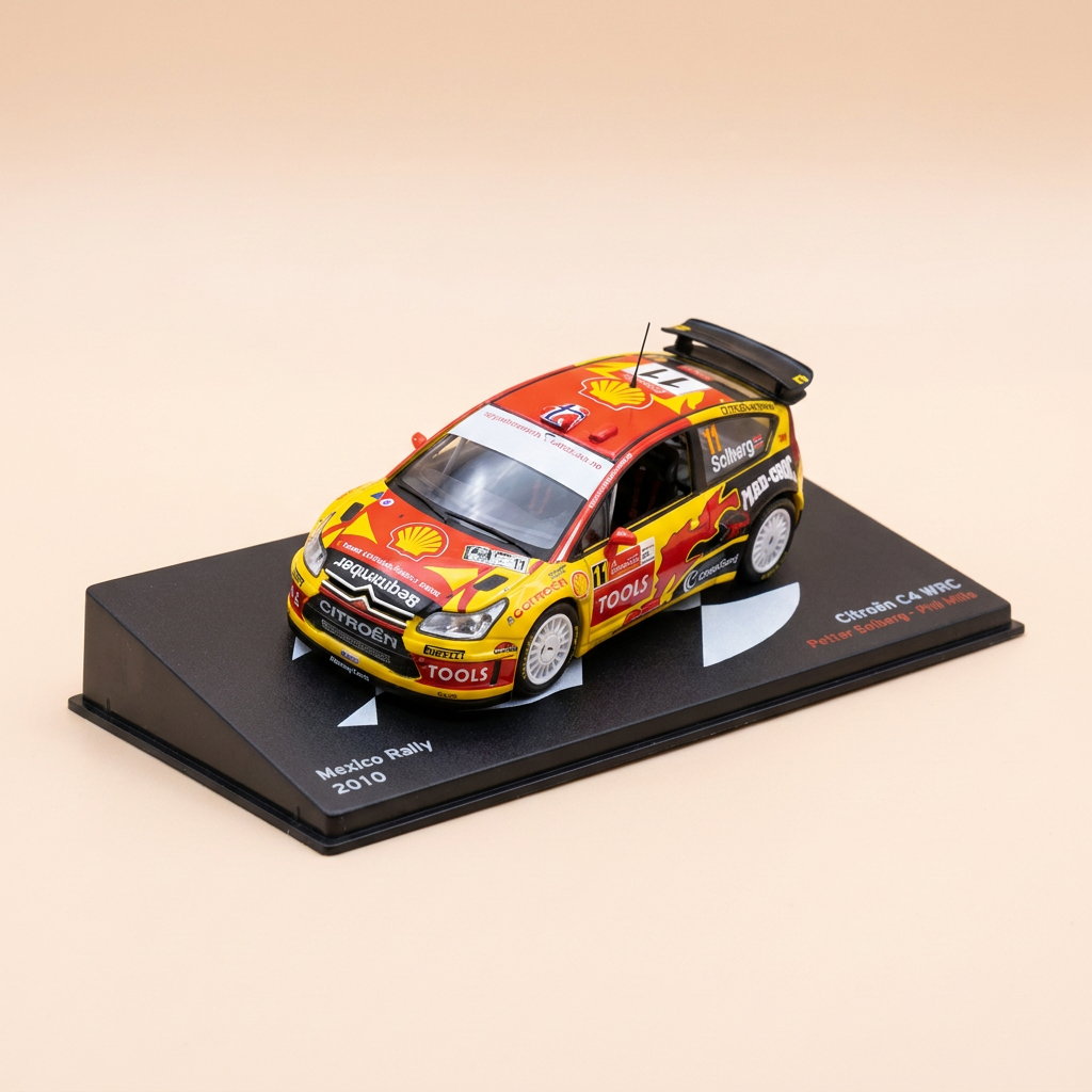 Citroën C4 WRC jaune, rouge et noire numéro 11 - rallye du Mexique de 2010