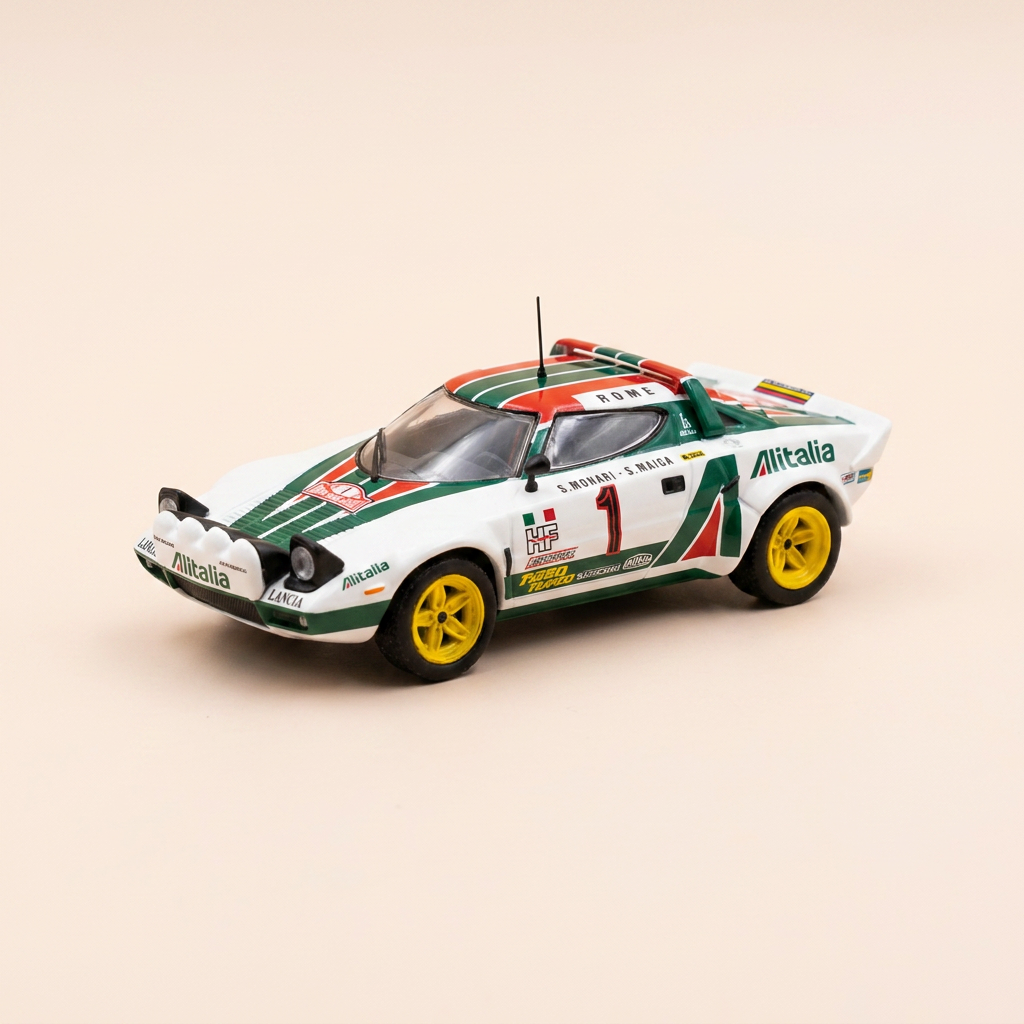 Lancia Stratos HF blanche, rouge et verte numéro 1 - rallye de Monté-Carlo de 1977