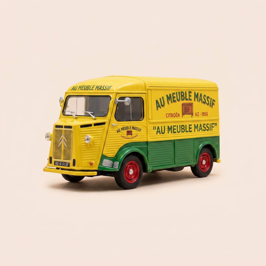 1956 Citroën type HZ groen en oranje-bruin 1200 Kg lang chassis - meubeltransportwagen 'Au meuble massif'