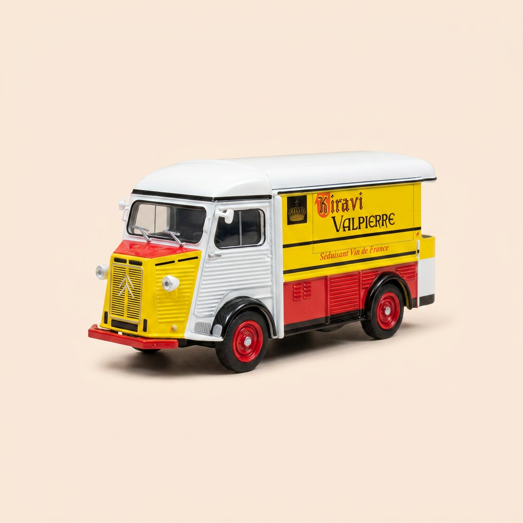 Citroën type HY yellow, red and white from 1963 - advertising platform (wines from France KIRAVI VALPIERRE)