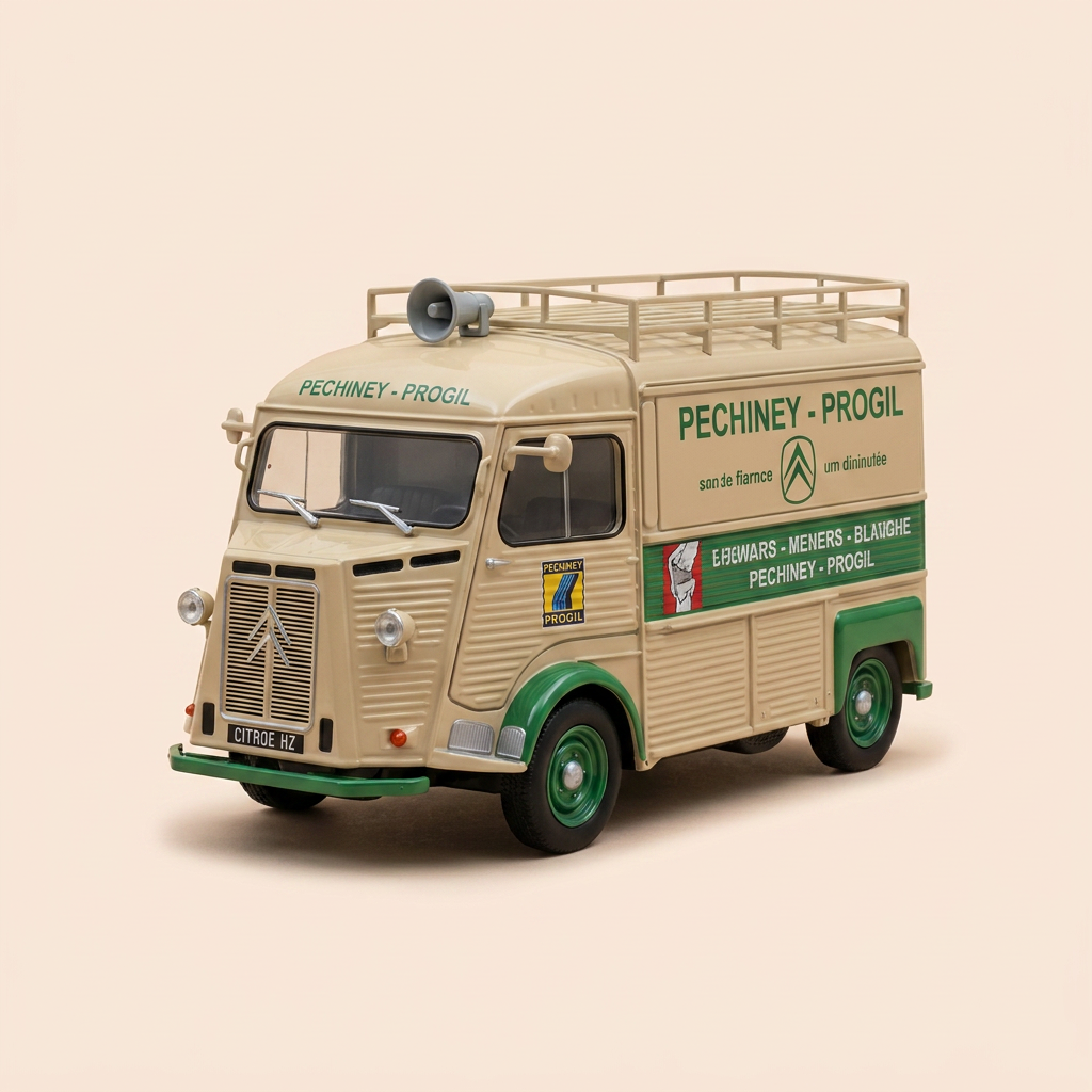Citroën type HZ groen en beige uit 1954 - geluid reclamewagen PECHINEY - PROGYL (1 spiegel ontbreekt)