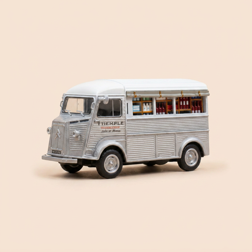Citroën Typ H gréis aus 1949 - althergebrachte Epicerie (mat Mangel um d'Dach)