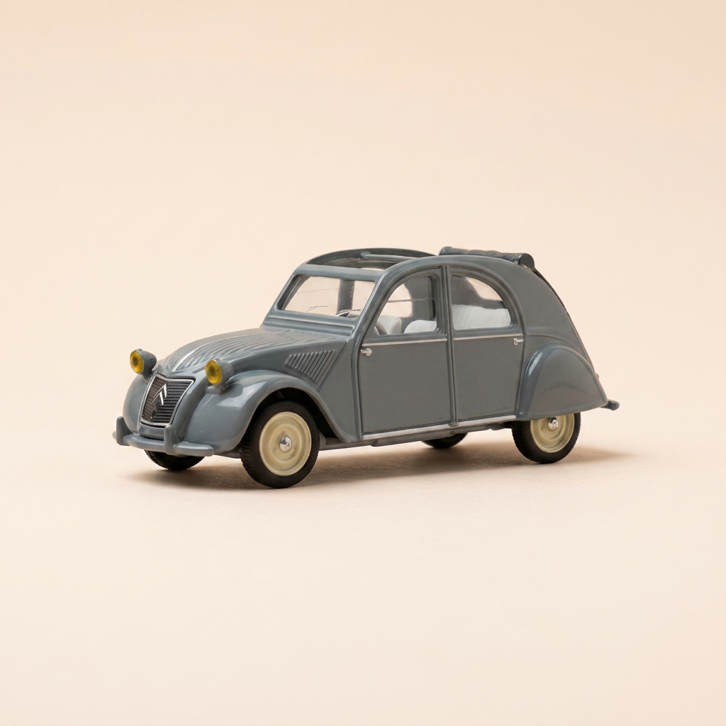Citroën 2 CV sombert mat ganz ausgebretttem Dack - Vitesse (quadrates Kësch)