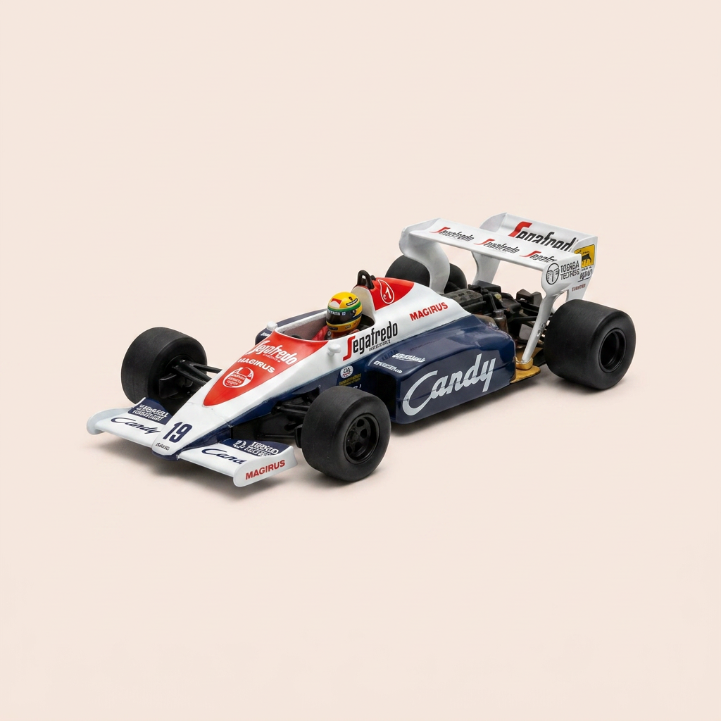 Toleman TG184 bleue et blanche numéro 19 - Formule 1 de 1984 grand prix du Portugal (Ayrton Senna)