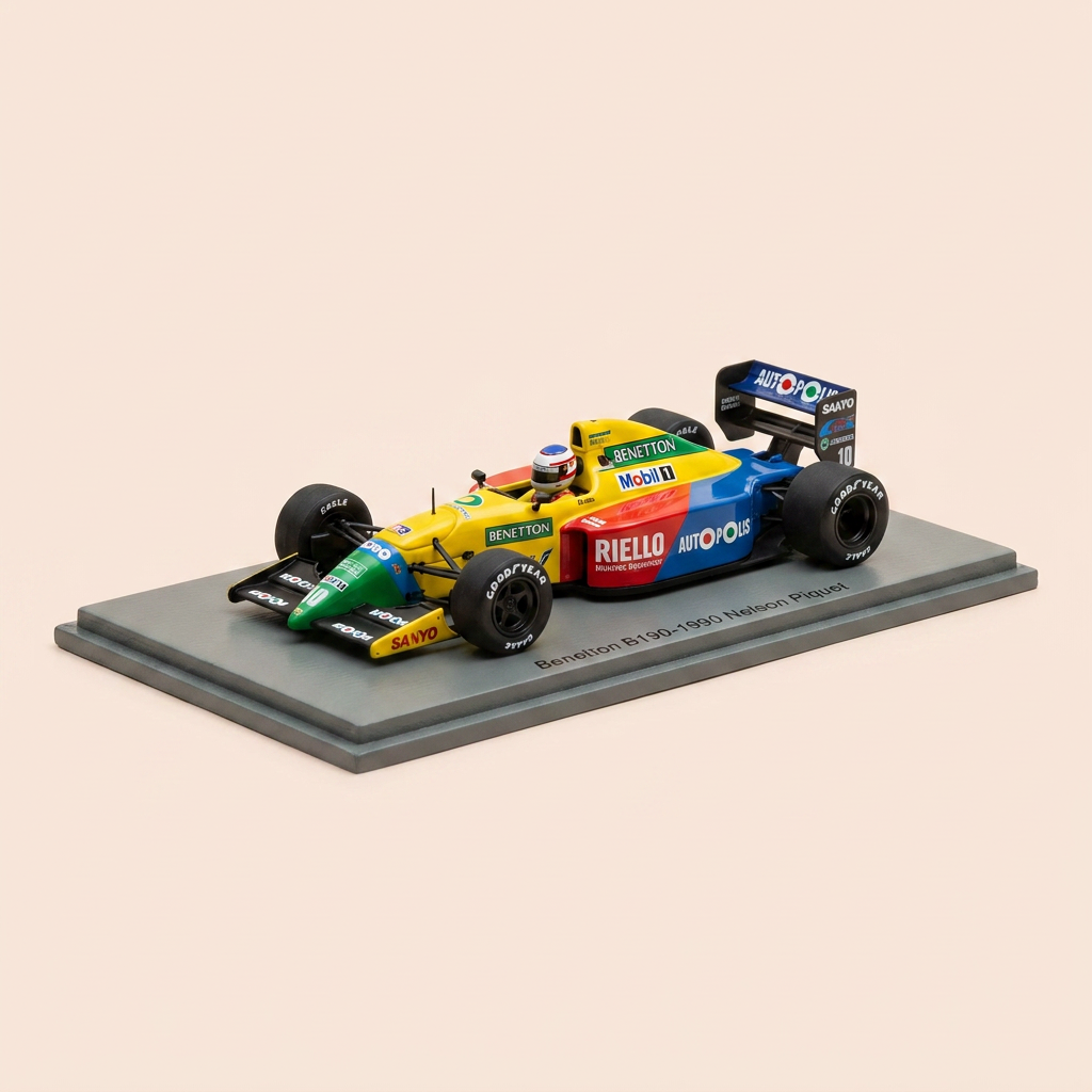Benetton B190 verte, jaune, rouge et bleue numéro 20 - Formule 1 de 1990 (Nelson Piquet)