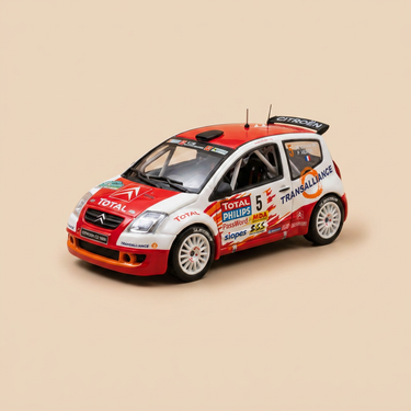 Voiture miniature - Citroën C2 Super 1600 blanche et rouge numéro 5 - rallye Lyon - Charbonnières de 2004 (à priori) - NOREV