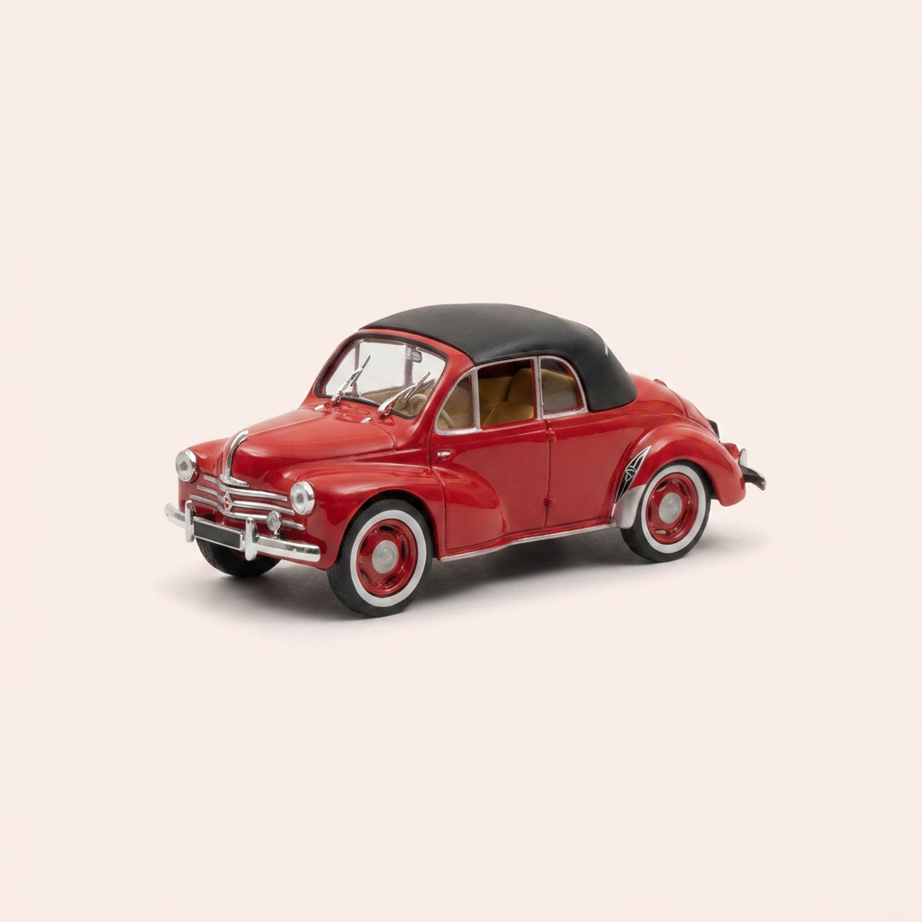 Renault 4 CV cabriolet rood met zwart dak 2-deurs Labourdette carrosserie uit 1952 (blister)