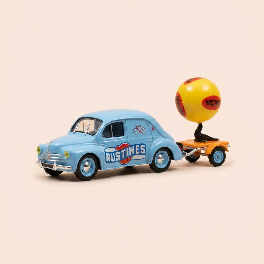 Renault 4 CV Berline Commerciale Typ R 2071 liichtblo aus 1951 mat RUSTINES Reklamm (Blister)