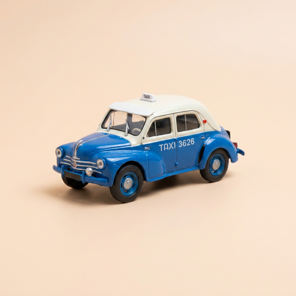 Renault 4 CV blu e tetto bianco rotto tipo R 1062 del 1955 - Taxi Saïgon (blister)