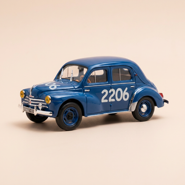 Voiture miniature - Renault 4 CV bleue numéro 2206 - Mille Miglia de 1954 (boite plexi)