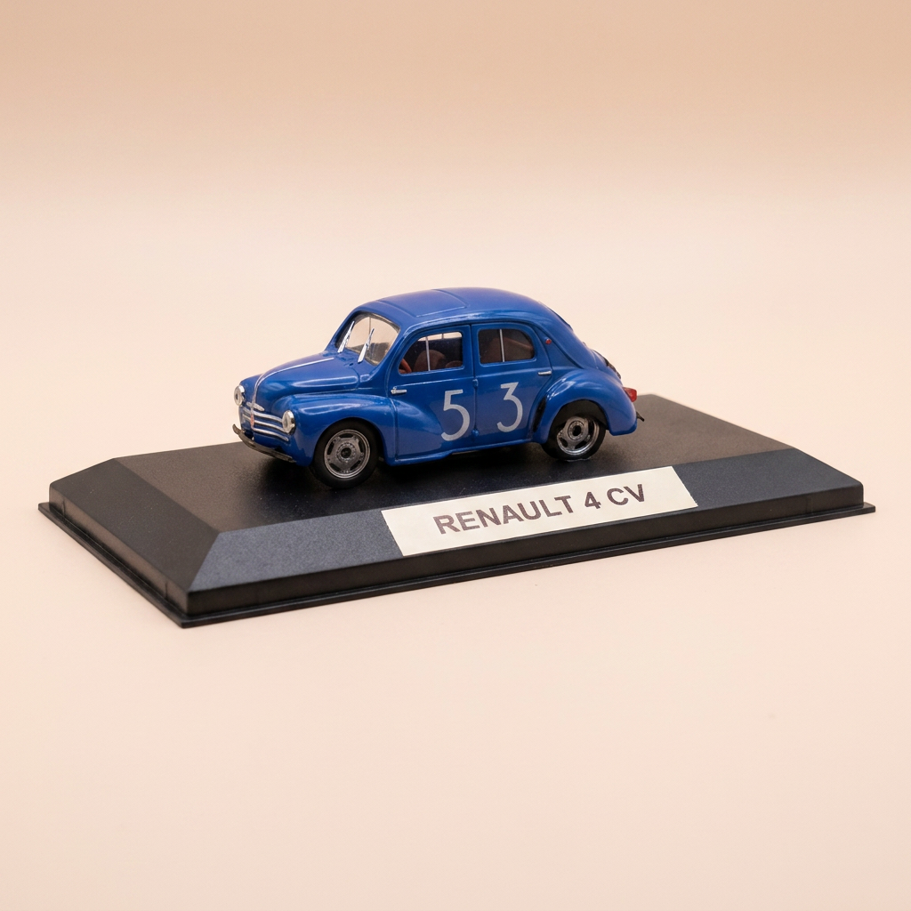Renault 4 CV bleue numéro 53 - Bol d'Or de 1952 (boite plexi)