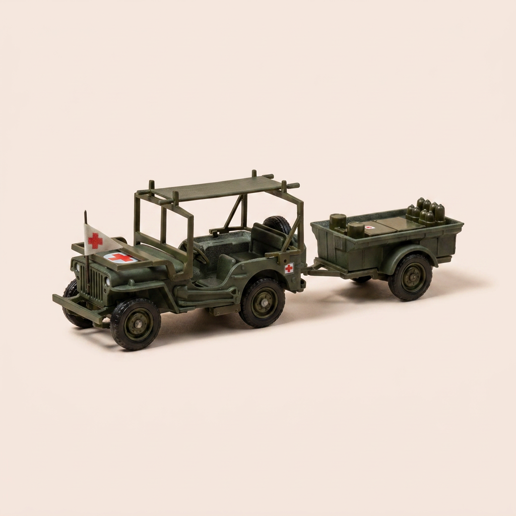 Jeep Willys militaire avec remorque (secours infirmerie) - Solido (fabrication ??) - boite N°EN9286