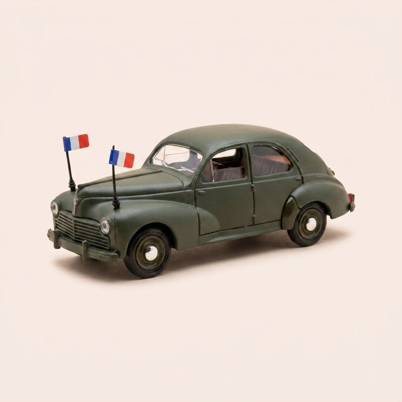 Peugeot 203 donkergroen militair met vlag - Solido (Franse productie) - box N°TE9628