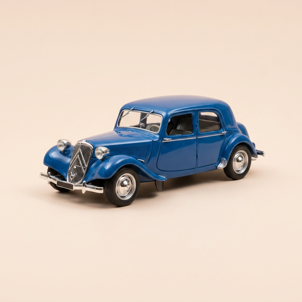 Voiture miniature - Citroën Traction 15 six berline belge bleue de 1949 (boite plexi)