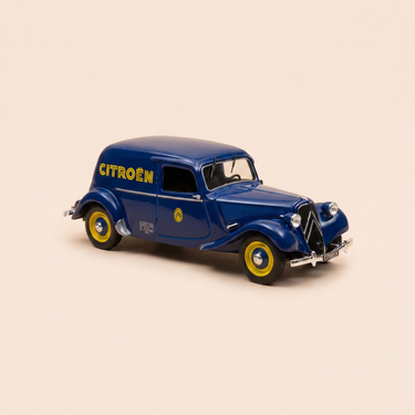 Voiture miniature - Citroën Traction 11 BL fourgonnette Danoise bleue avec logo CITROEN de 1951 (boite plexi)
