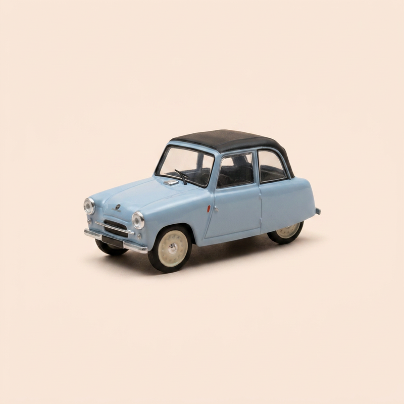 Mikroauto Mochet CM-125 Y Berline blo an schwaarz Dack aus 1956 - franséischen Auto