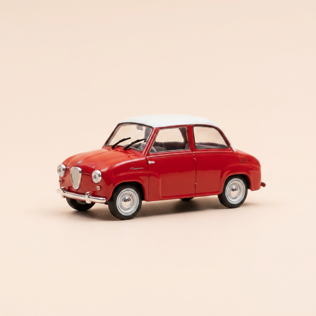 Mikrosauto Goggomobil T250 roude mat wäissem Däch 1955 - däitscht Auto