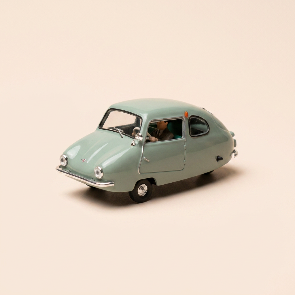 Micro auto d'epoca Fuldamobil NWF 200 grigia/verde scuro del 1954 - auto tedesca