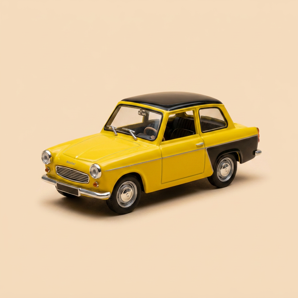 Voiture miniature - Micro voiture d'antan Mochet CM 125 de luxe jaune et toit noir de 1953 - voiture française
