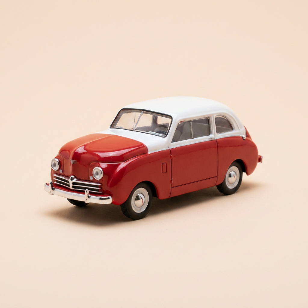 Micro voiture d'antan Crosley CC Sedan rouge et blanche de 1947 - voiture américaine