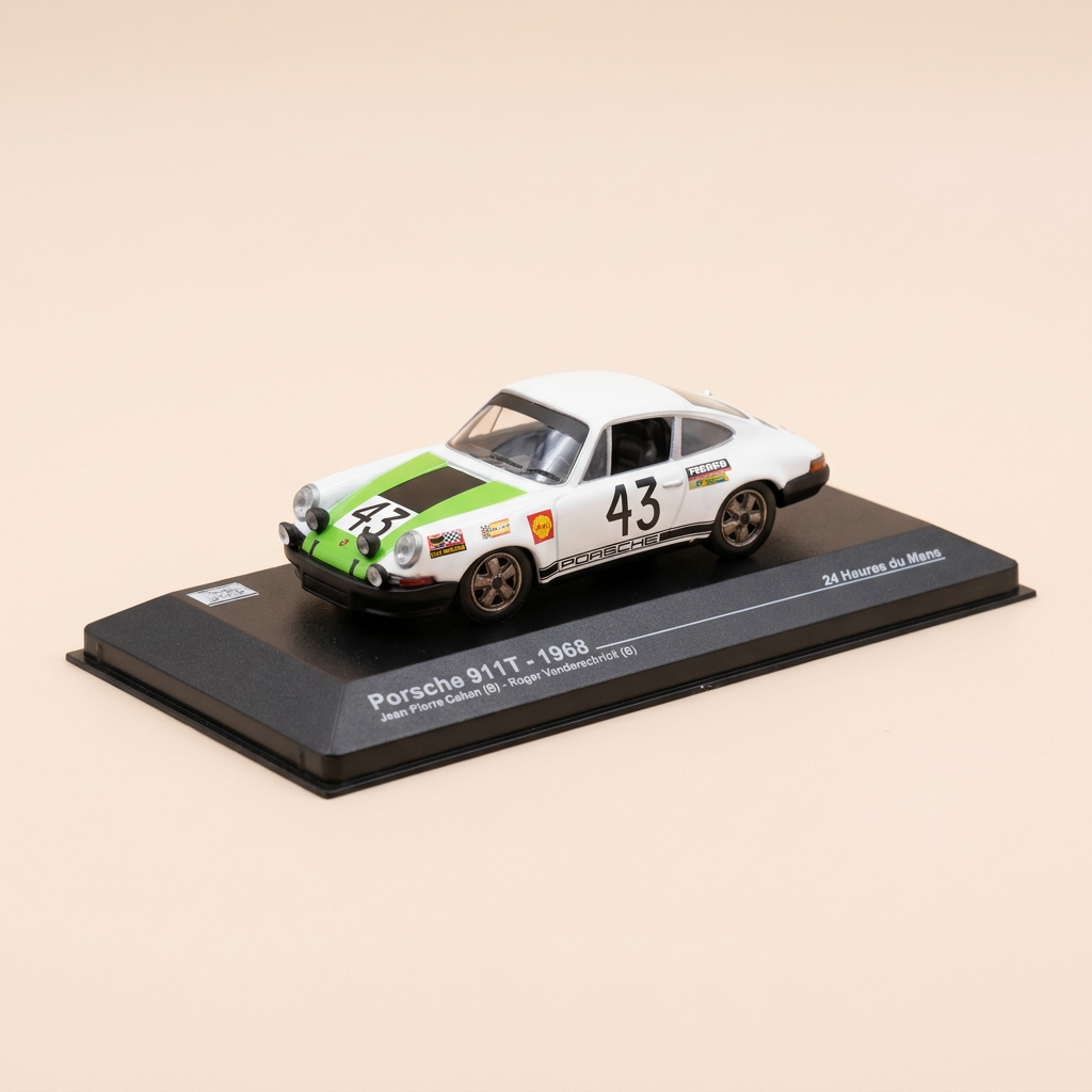 Porsche 911T blanca, verde y negra número 43 - 24 horas de Le Mans de 1968