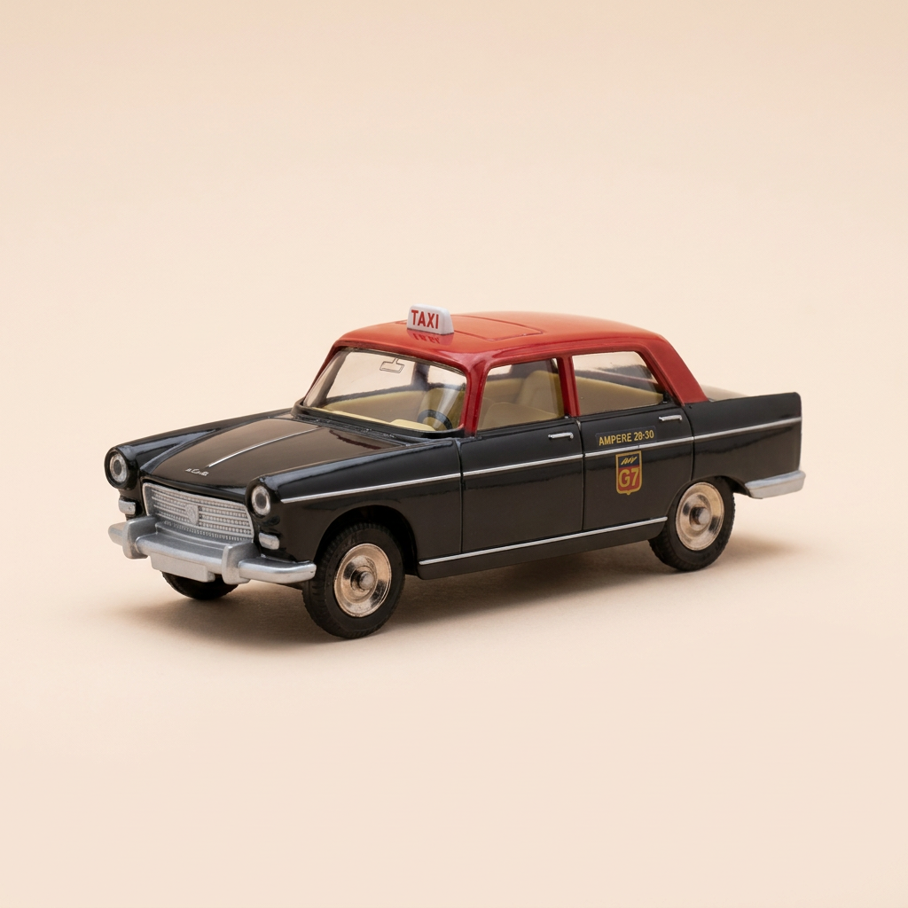 Peugeot 404 noire et toit rouge foncé Taxi-Radio G7 - DAN-TOYS référence DAN-111 (Editions Atlas)