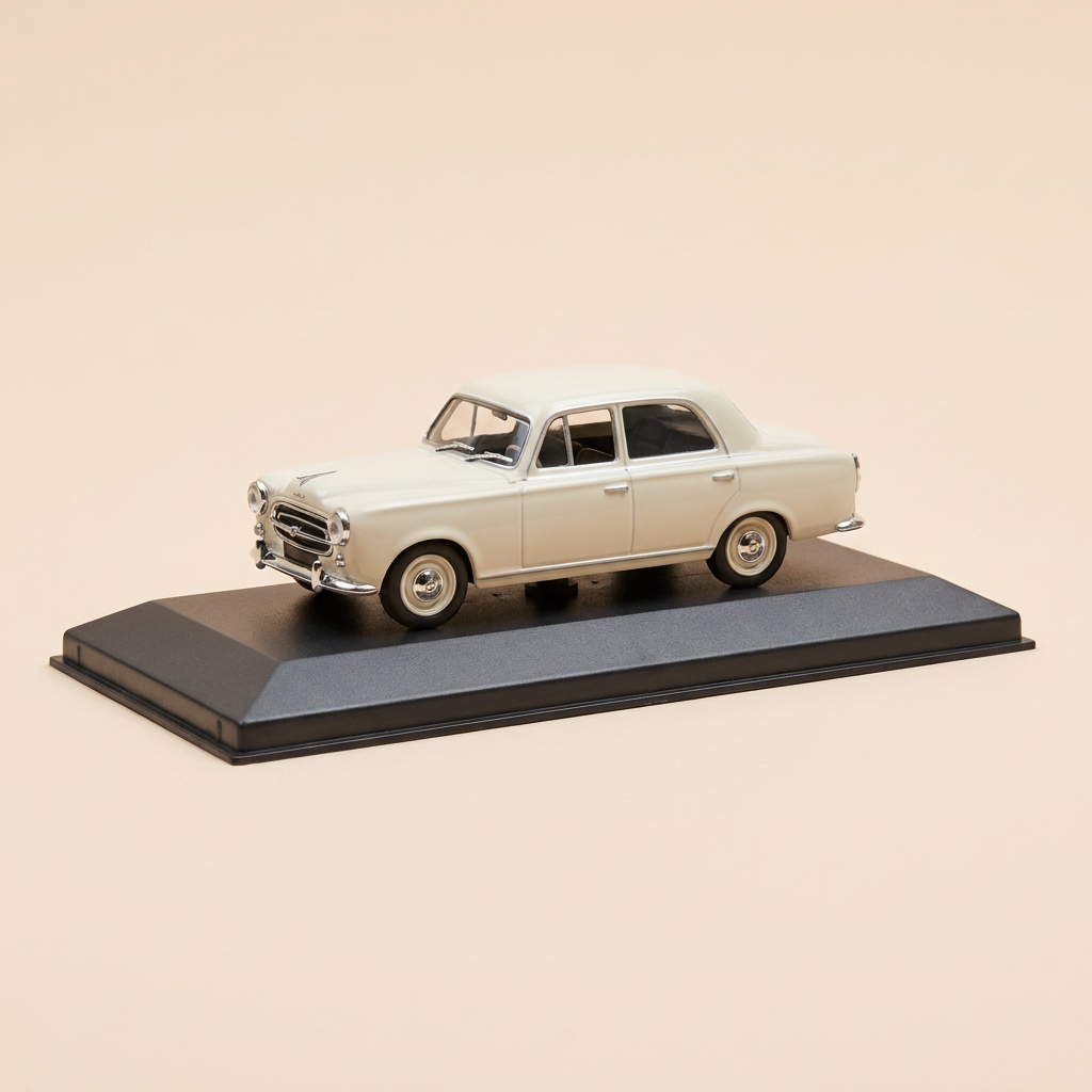 Peugeot 403 blanche (blanc cassé) de 1956 (voiture ajoutée sur un socle)