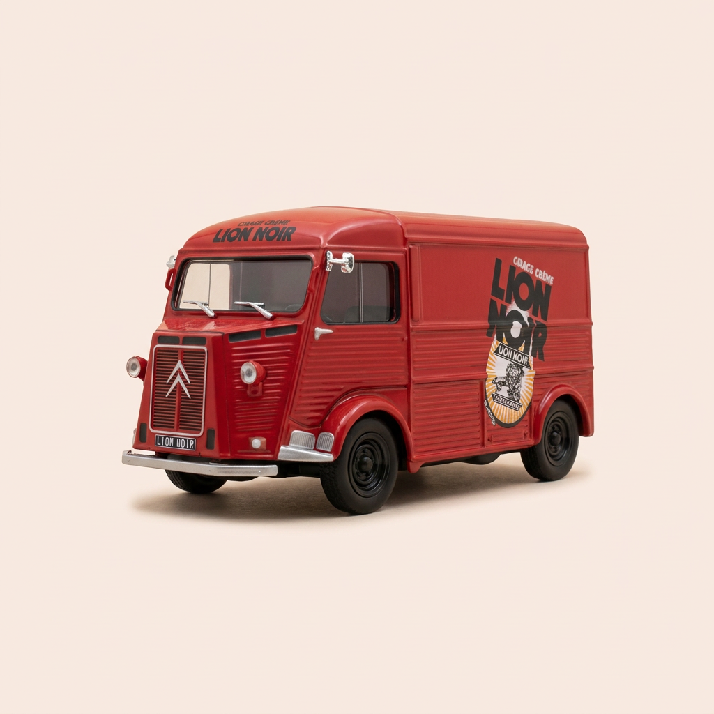 Citroën type H rouge avec publicité LION NOIR (véhicule sans protection)