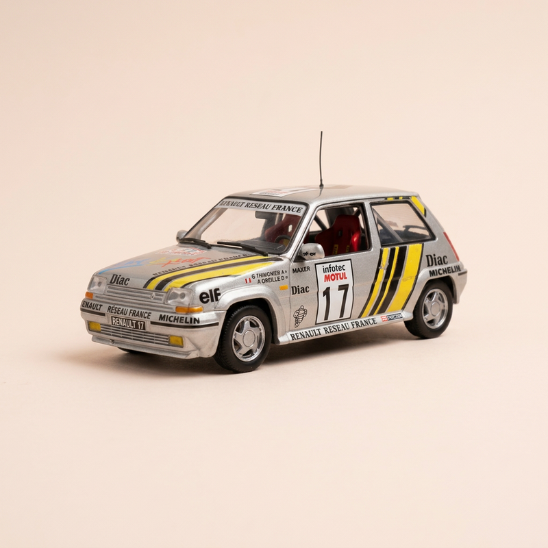 Renault 5 GT Turbo "Diac" grise et jaune numéro 17 - Tour de Corse 1989 - NOREV (coffret boite rectangle)