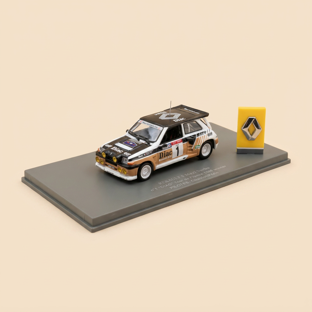 Renault 5 Maxi Turbo "DIAC" noire, marron et blanche numéro 1 vainqueur du tour De France 1986 - UNIVERSAL HOBBIES (coffret boite rectangle)