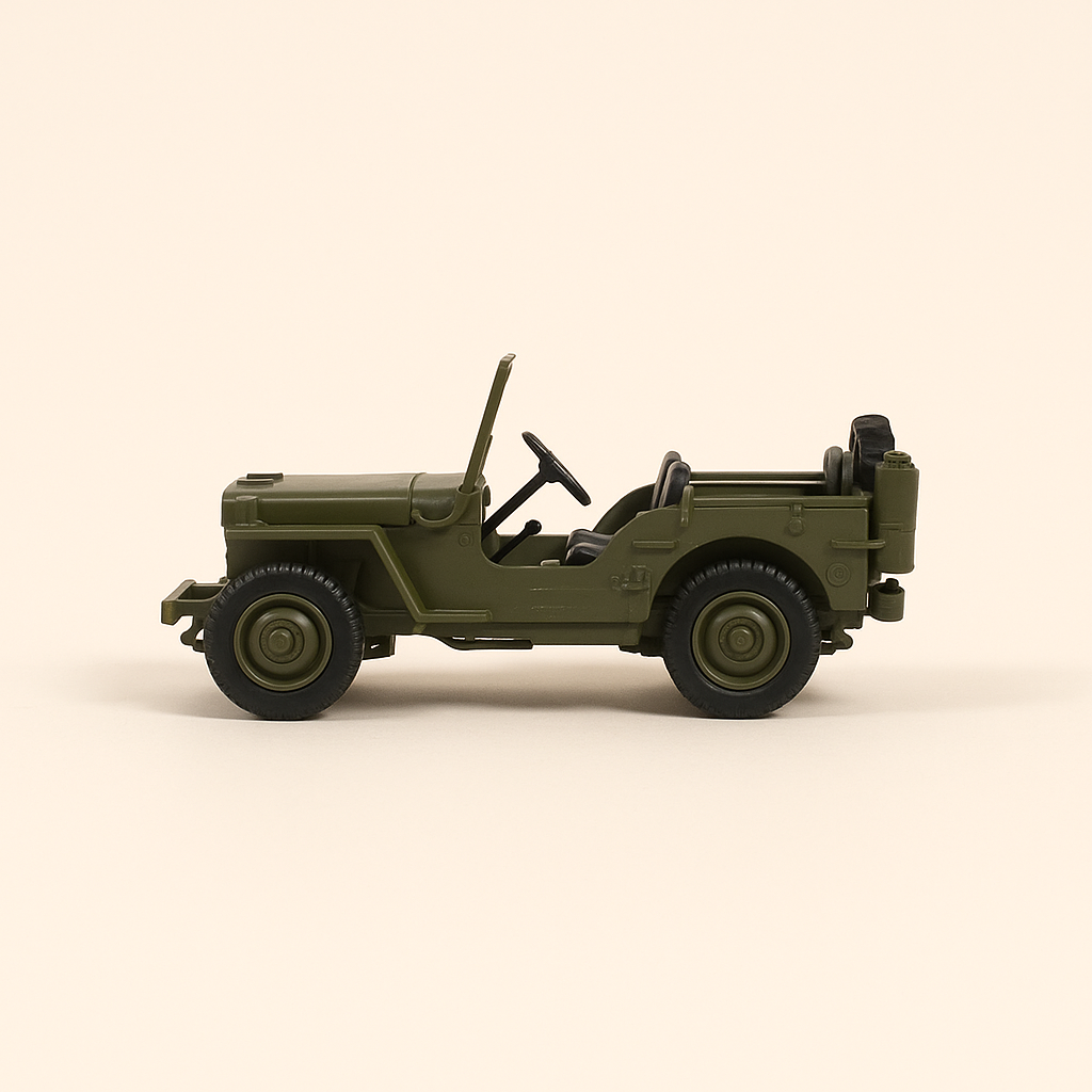 Jeep Willys mat Boot (Solido Kollektioun) - Këscht Nr. 5