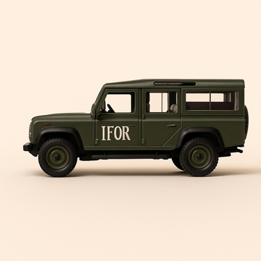 Photo professionnelle de la voiture miniature Land Rover Defender Militaire Collection Solido - Image clean haute qualité