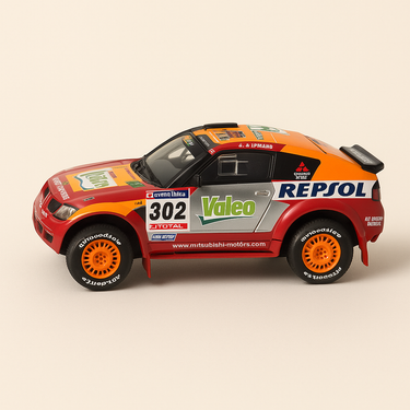 Photo professionnelle de la voiture miniature Mitsubishi Pajero Evolution N 302 Rallye Paris Dakar 2006 - Image clean haute qualité