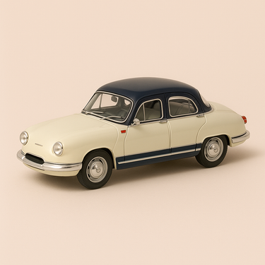 Photo professionnelle de la voiture miniature Panhard Dyna Grand Standing Beige Et Grise De 1958 - Image clean haute qualité