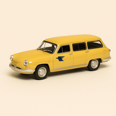 Photo professionnelle de la voiture miniature Panhard Pl 17 Break Jaune De 1964 La Poste Ptt - Image clean haute qualité