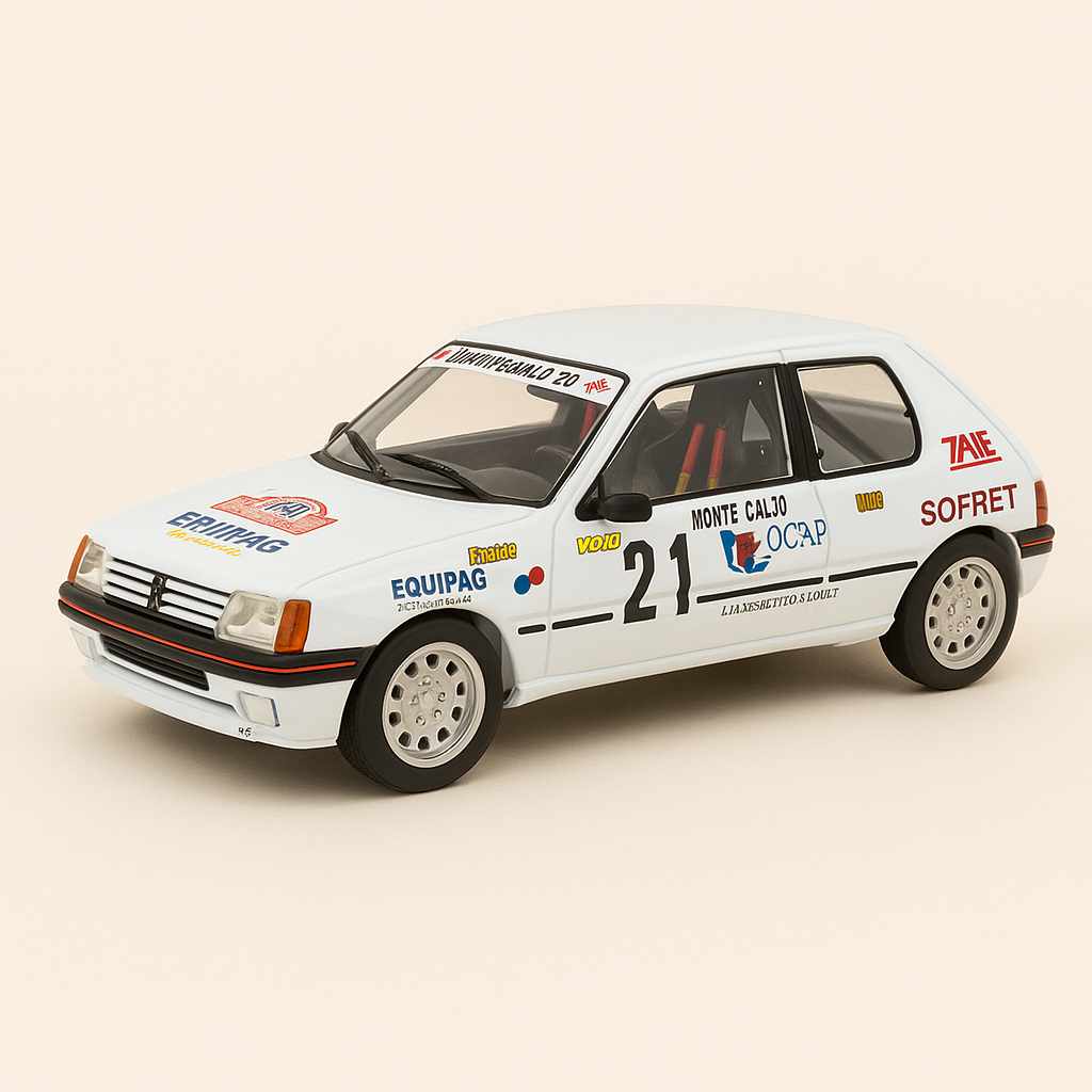 Wäissen Peugeot 205 GTI Nummer 21 - Rallye 1988 (Solido Referenz 9047) - Moossstaf 1:18