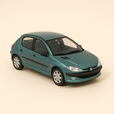 Photo professionnelle de la voiture miniature Peugeot 206 Berline Xt Premium Verte De 1998 Coffret Boite Rectangle Norev - Image clean haute qualité