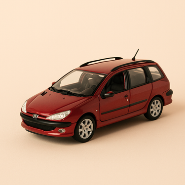 Photo professionnelle de la voiture miniature Peugeot 206Sw Rouge Fonce Bordeaux Coffret Boite Rectangle Norev - Image clean haute qualité