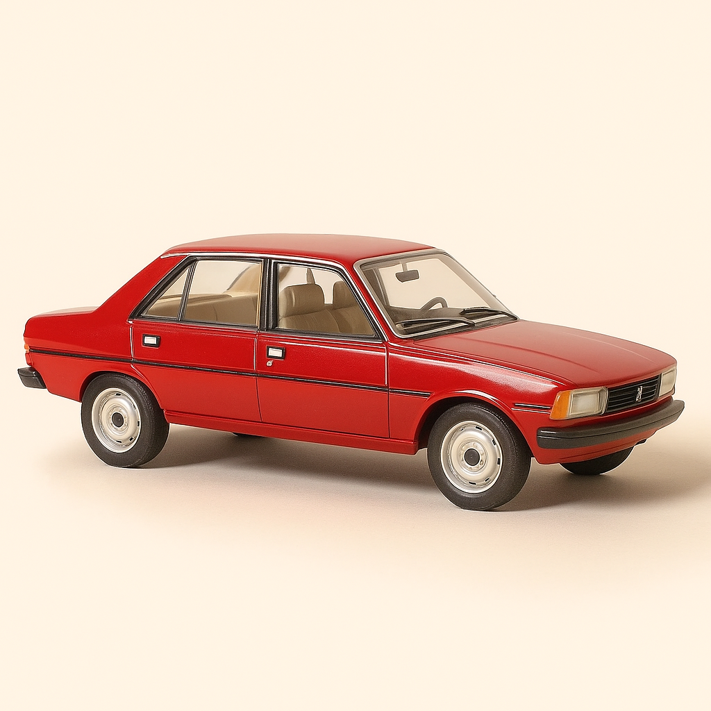 Roude Peugeot 305 SR vun 1980 (Moossstaf 1:24)