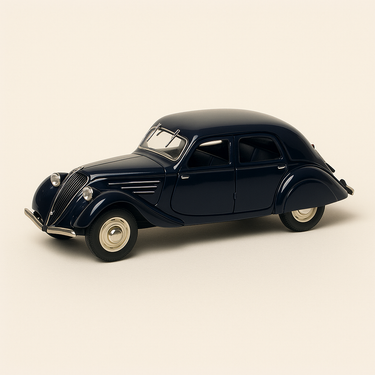 Photo professionnelle de la voiture miniature Peugeot 402B Bleue Foncee De 1939 Boite Plexi - Image clean haute qualité